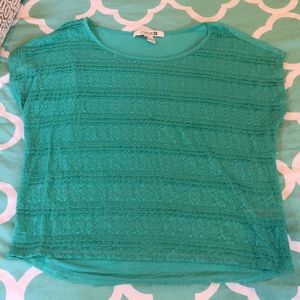 Teal T-shirt with front lace detailing